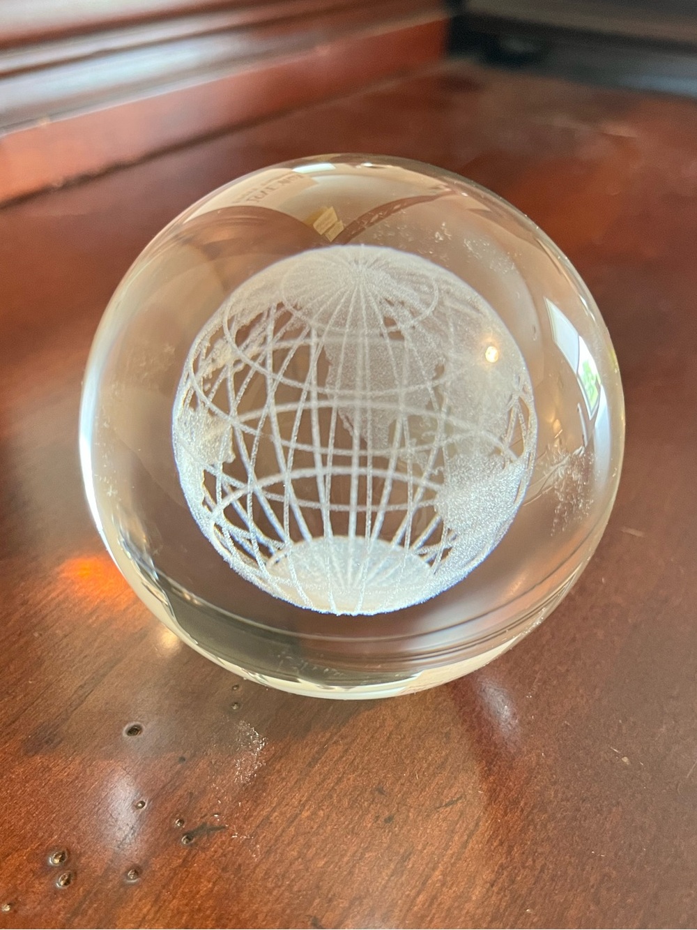 Clear Etched Glass Globe Paperweight - Decorative Crystal Sphere
